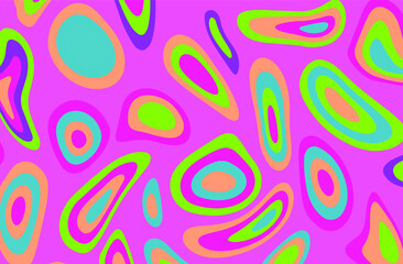 Hand drawn psychedelic groovy background with colorful trippy melting shapes in retro 60s hippie art style.