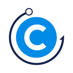 Letter C Fishing Logo Design Template. Fishing Club Logo On Letter C Concept