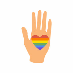 A human boat holds a heart with a symbol of the LGBT movement. Vector illustration.