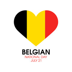 Belgian National Day vector. Flag of Belgium in heart shape icon vector isolated on a white background. Belgian Flag heart design element. July 21. Important day