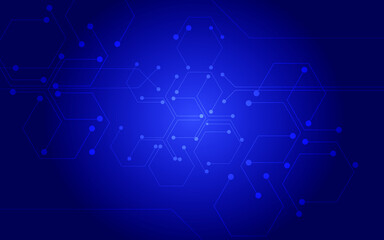 Abstract digital background of points and lines. Technology science background. Glowing black plexus. Big data. Network or connection. Background with hexagon pattern.