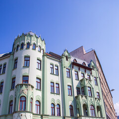 Bratislava, Slovakia -Detail of the facade of an art nouveau building in Bratislava