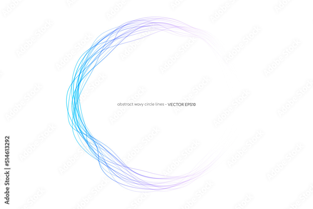 Poster Vector abstract circles doodle lines round frame colorful blue purple isolated on white background with empty space for text