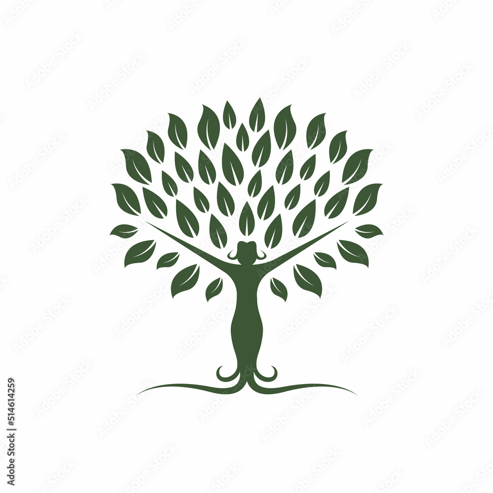 Wall mural woman tree vector icon illustration concept design template