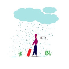 lady walking sadly under rain