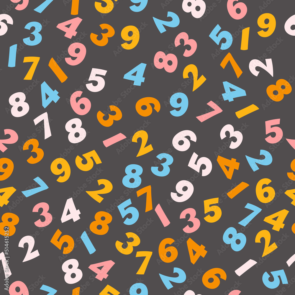 Poster Colorful numbers. Simple and stylish seamless pattern. Vector and school pattern for print.