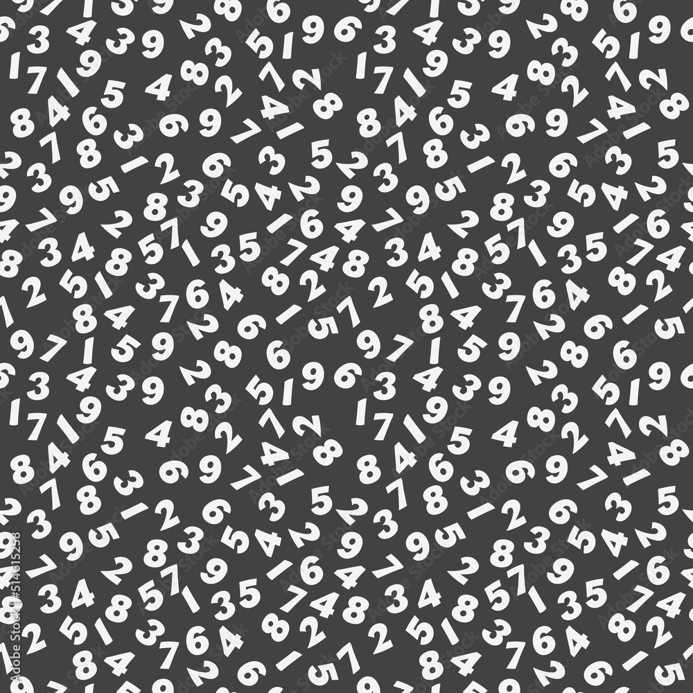 Poster White numbers. Simple and stylish seamless pattern. Vector and school pattern for print. The numbers are scattered across the surface.