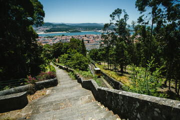 Stone stairs to the mountain sanctuary of Santa Luzia in Viana do Castelo, Portugal.