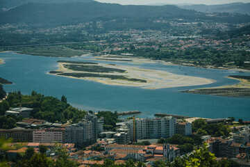 Fototapeta premium Top view of the Lima River, Viana do Castelo, Portugal.
