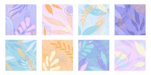 Set of patterns. Floral pattern summer background with flowers, leaves