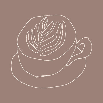 recommend clip art: Doodle cappuccino cup. Coffee with latte art freehand line illustration