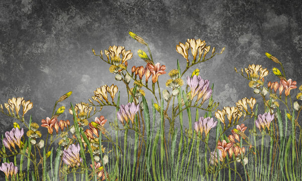 wild flowers on dark texture background art pattern photo wallpaper © Виктория Лысенко