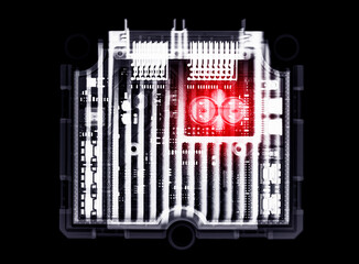 X-ray image of  engine control unit or ECU .