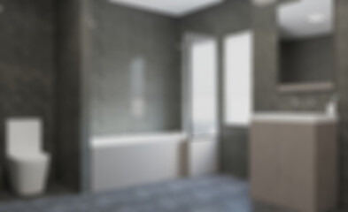 Scandinavian bathroom, classic  vintage interior design. 3D rend. Abstract blur phototography.
