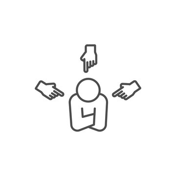 bullying icon, bully persecution, harassment and hate attack, social blame, accuse victim, thin line symbol on white background - editable stroke vector illustration