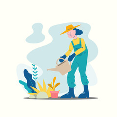 worker with gardening flat illustrations