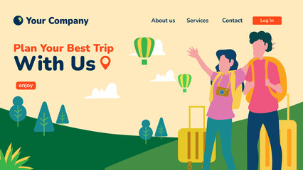 Flat design illustration traveling with summer day for landing page