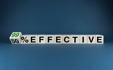 50 or 99 percent effective. The cubes form the expression 50 or 99 percent effective.