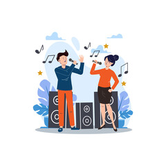 Design flat illustration karaoke singer couple enjoyed
