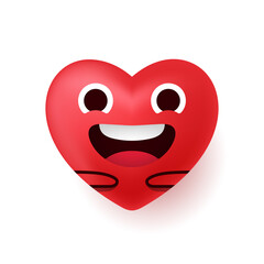 Cute happy heart character smiling with hand hugging. Happy Valentine's Day illustrations for feeling of love