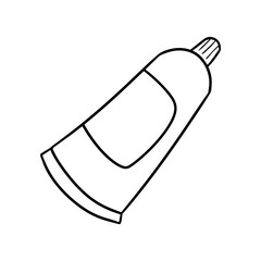 Plastic tube with lid, vector monochrome illustration in cartoon style