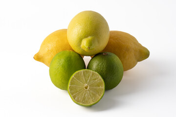 Group of citrus fruits lime and lemon isolated on a white background