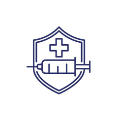 vaccine line icon with shield and syringe