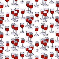 Glass tall glasses with red wine, seamless square pattern
