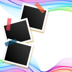 three photo frames on rainbow background design