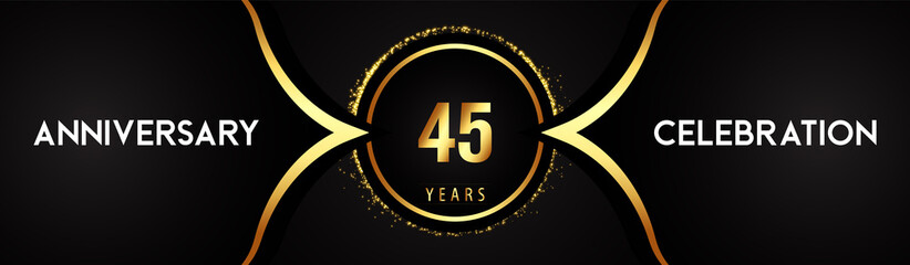45 years anniversary celebration logotype with circle glitter sparkle on black background. Premium design for banner, birthday party, weddings, event party, graduation, poster, greetings card.