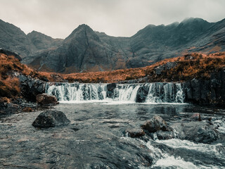 waterfall in the mountains, Fairy Pools, Sgurr nan Gillean, Sgurr Dearg, Scotland