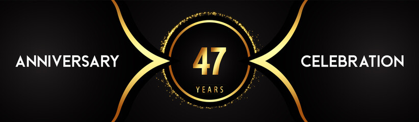 47 years anniversary celebration logotype with circle glitter sparkle on black background. Premium design for banner, birthday party, weddings, event party, graduation, poster, greetings card.