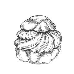 Hand drawn vector choux a la creme vintage illustration