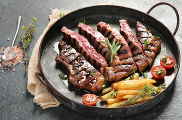 Grilled steak with french fries.