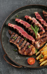 Grilled steak with french fries.