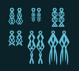 A collection of Earrings templates with geometric shapes. Isolated stencils pattern suitable for handmade work, laser cutting and printing.