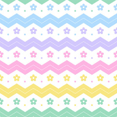 Rainbow Pastel Flower Horizontal Zig Zag Line Stripe Dot Dash Line Circle Seamless Pattern Vector Illustration Tablecloth, Picnic mat wrap paper, Mat, Fabric, Textile, Scarf