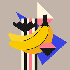 Vector graphics in a minimalistic style with geometric elements. Template for the design. Illustration of a banana.