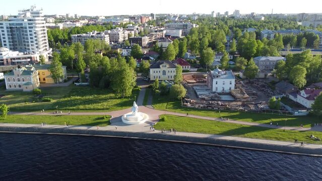 Petrozavodsk is the capital of the Republic of Karelia in Russia. Embankment of Lake Onega on a sunny, summer day