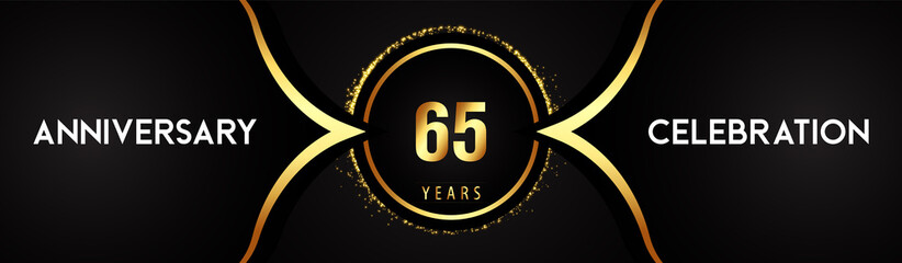 Fototapeta premium 65 years anniversary celebration logotype with circle glitter sparkle on black background. Premium design for banner, birthday party, weddings, event party, graduation, poster, greetings card.