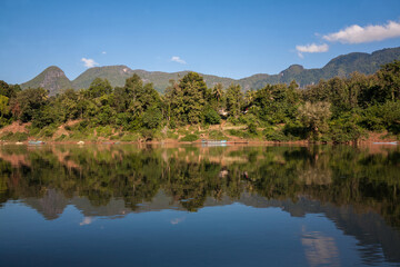 Riverside landscape of Nam Ou River in Laos