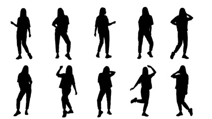 set of black silhouette of a girl in loose clothes