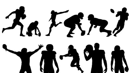 set of black silhouette of an American football player