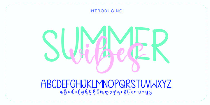 Fun summer vibes alphabet duo elegant letter font. playful Typography lettering bold sans serif and script fonts, decorative holiday concept. vector illustration