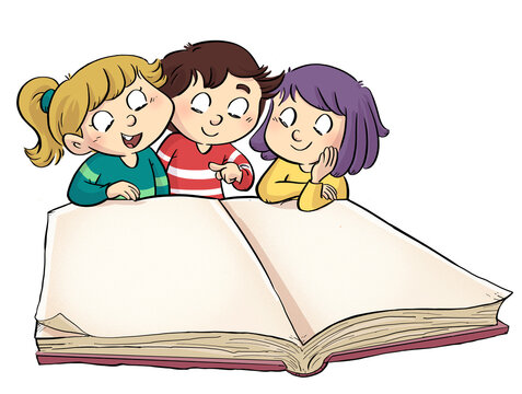 Illustration Of Three Children With A Giant Book