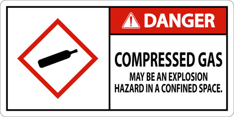 Danger Compressed Gas GHS Sign On White Background
