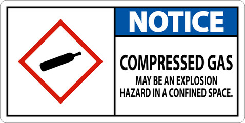 Fototapeta premium Notice Compressed Gas GHS Sign On White Background