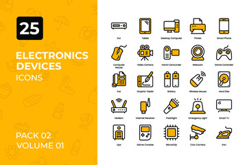 Fototapeta na wymiar Electronics Icons Collection. Set contains such Icons as television, smartphone, computer, tablet, and more.