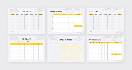 Set weekly planner, to-do list. Planner pages.	