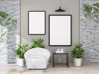 Mock up poster frame in modern interior background